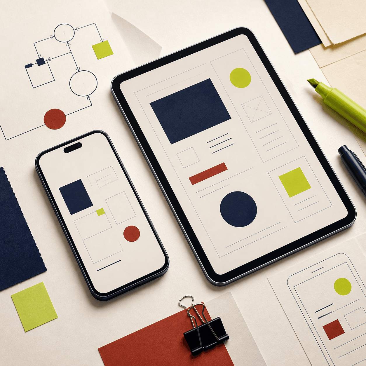 Editorial workflow visual for customer portals and mobile products